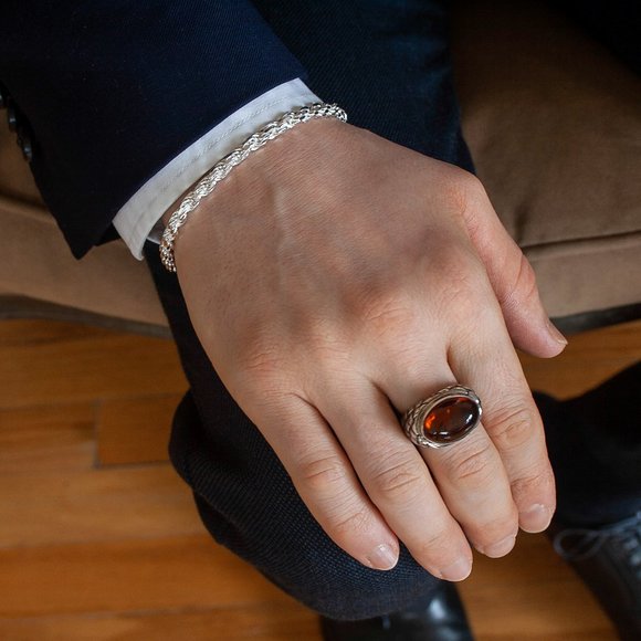 Baltic Amber Silver Ring, 100% Natural Cognac Amber 925 Silver Ring, Size 9 US - Picture 12 of 12